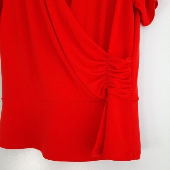 BANANA REPUBLIC Surplice Stretch Faux Wrap Blouse Top Red Sz L - Picture 6 of 11